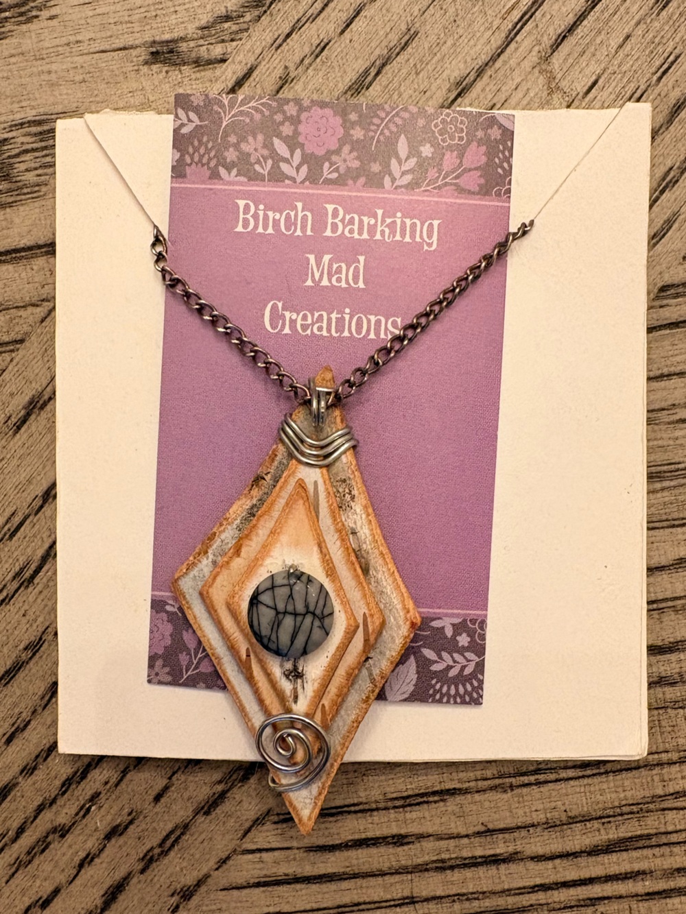 NWT Birch Bark Diamond Pendant Necklace with Stone Accent